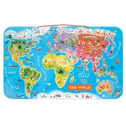 Janod Puzzle Magnetico del Mondo Version Inglese 92 pezzi (legno)