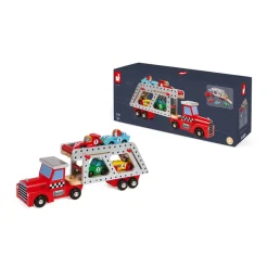 Janod Story Camion Bisarca con 4 Vetture (legno)